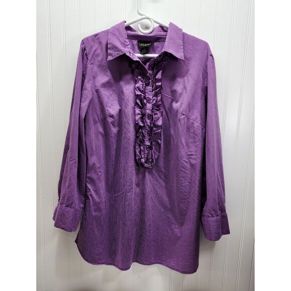 Lane Bryant Purple Striped Ruffled Blouse 14/16 - Picture 1 of 12
